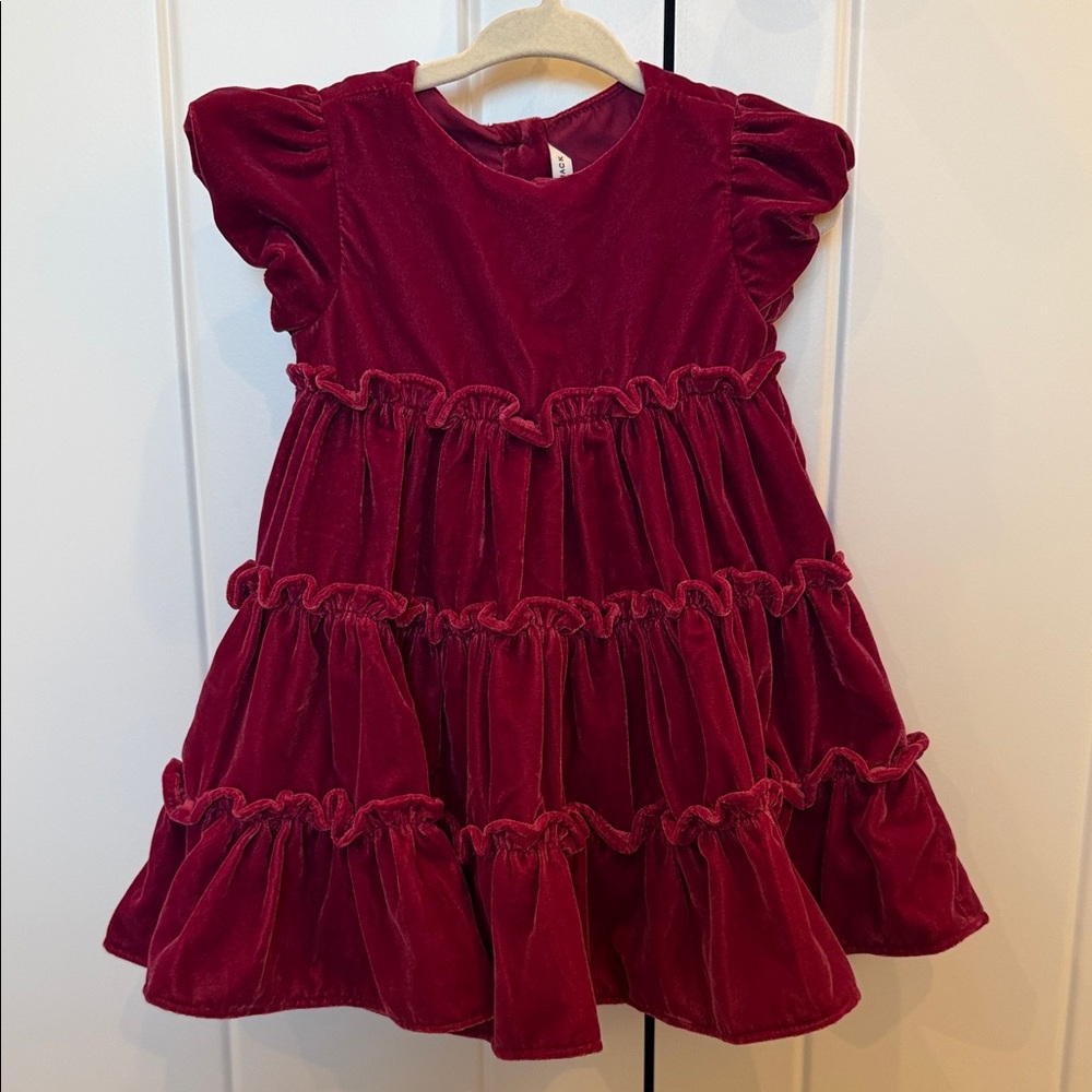 NWT Velvet Ruffled Kids Dress - magenta/plum